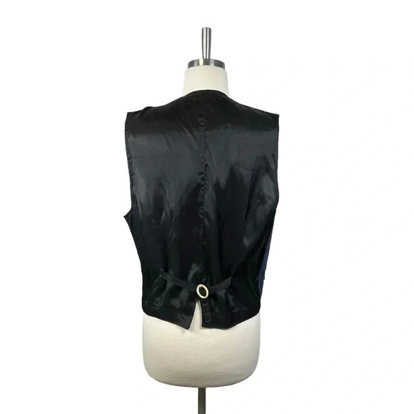 Vintage Handmade Embroidered Denim Vest‎ Floral Lapel Button Down Size Medium - Picture 7 of 8